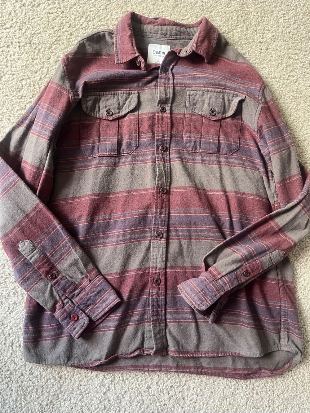 Katin Striped Button-Up Shirt in Mauve & Taupe